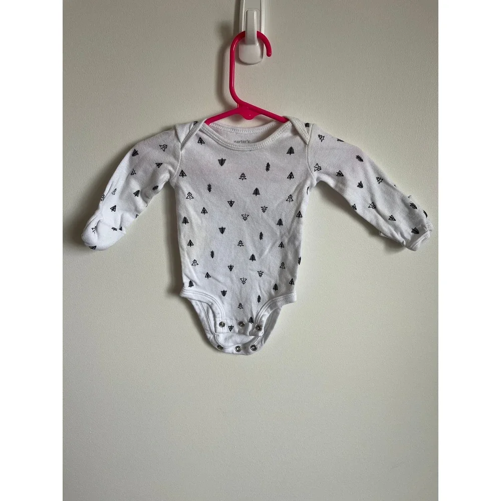 Carters Newborn Long Sleeve Bodysuit White Black Tree Print